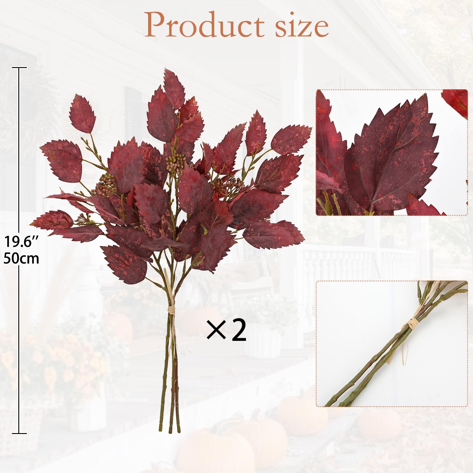 Artificial Fall Birch Leaves Stems – 2 Bundles Faux Autumn Foliage Arrangemen…