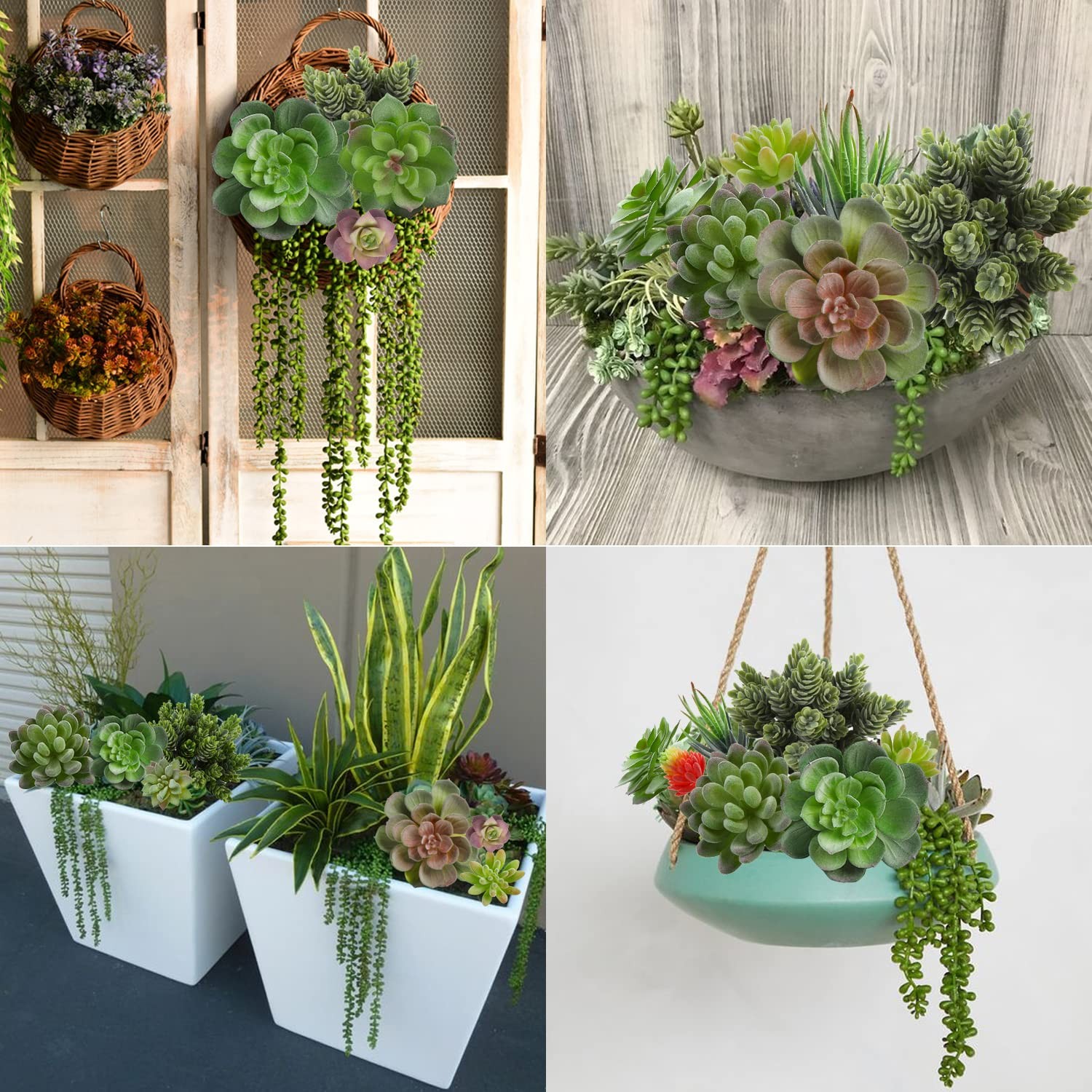 16 PCS Large Artificial Flocked Succulent Plants Unpotted Faux Floral Decor