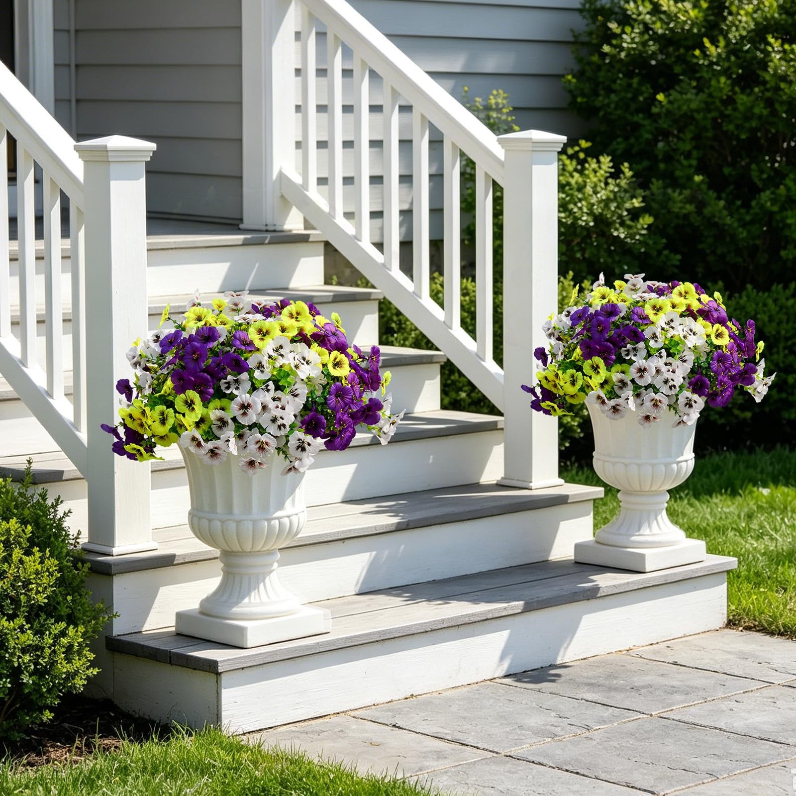 Artificial Pansy Flowers for Outdoor Spring, UV Resistant No Fade 18 Bundles