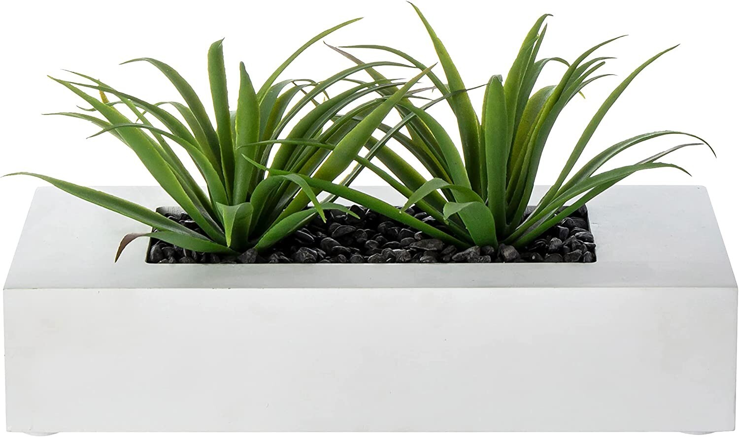 10 Inch Artificial Green Grass Plants in White Wood Decorative Planter Pot