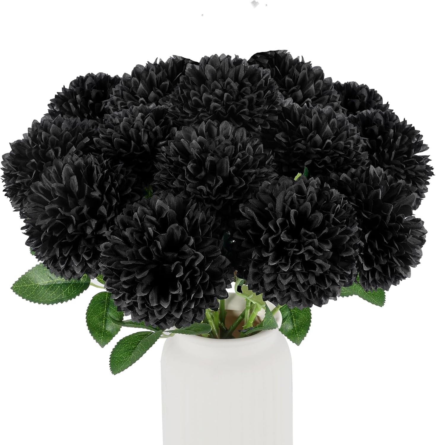12 Pcs Artificial Chrysanthemums Flowers Ball Flower, Fake Mums Flowers Black Si