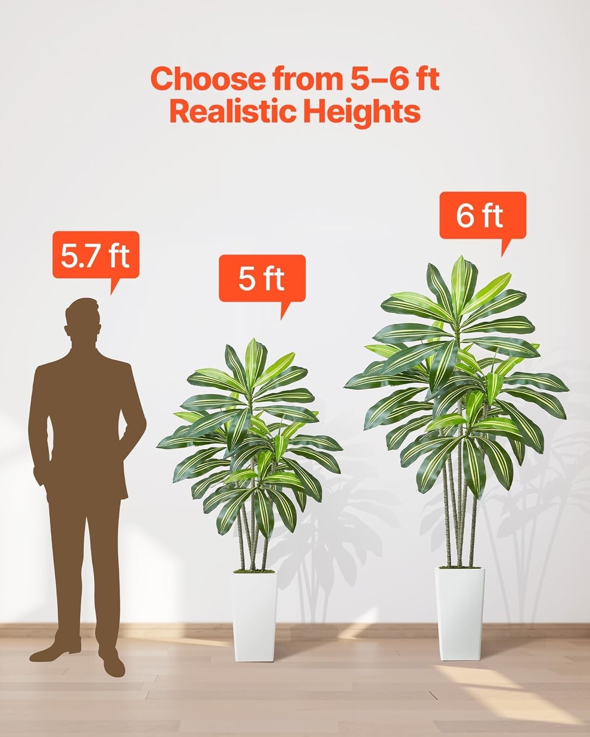 Artificial Dracaena Tree 5 Ft, Fake Palm Tropical Plants with White Tall Planter
