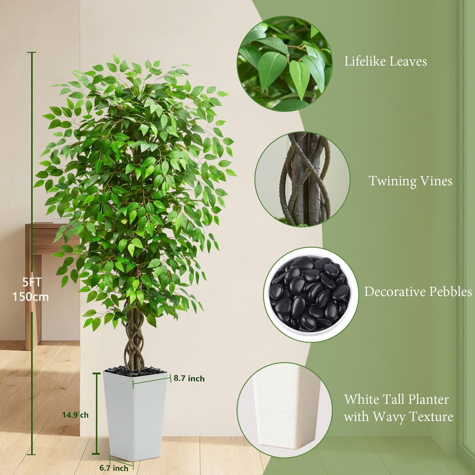 FSOHOI Artificial Ficus Tree Indoor, 5FT Realistic Large Fake Trees RSB
