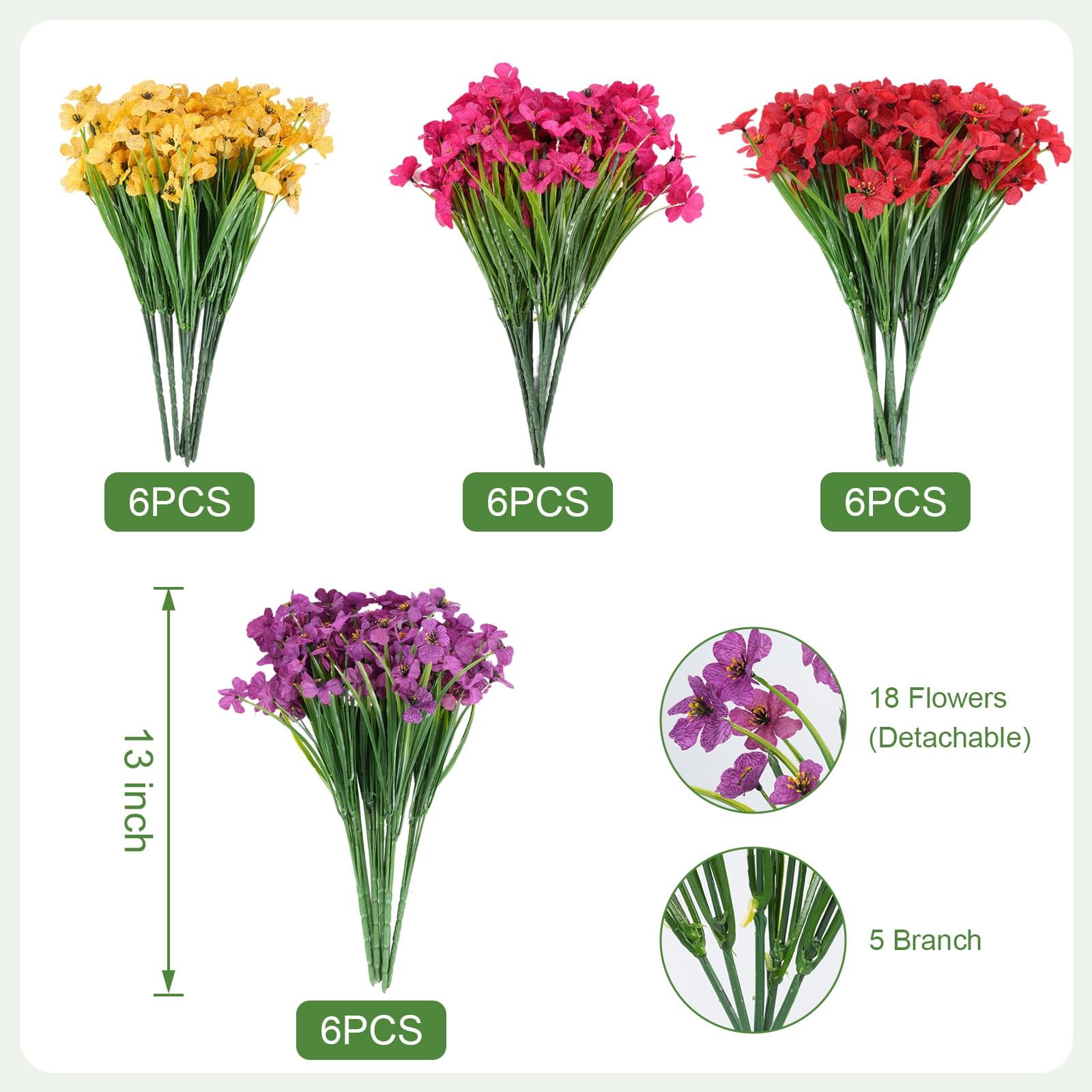 24 Bundles Artificial Flowers Outdoor Faux Plants UV Resistant Silk Plastic Gard