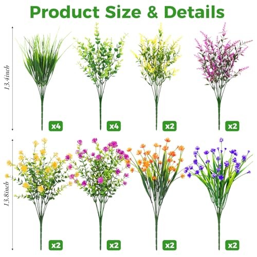 20 Bundles Artificial Flowers for Outdoors Fake Plastic 20 packs Mixedcolor