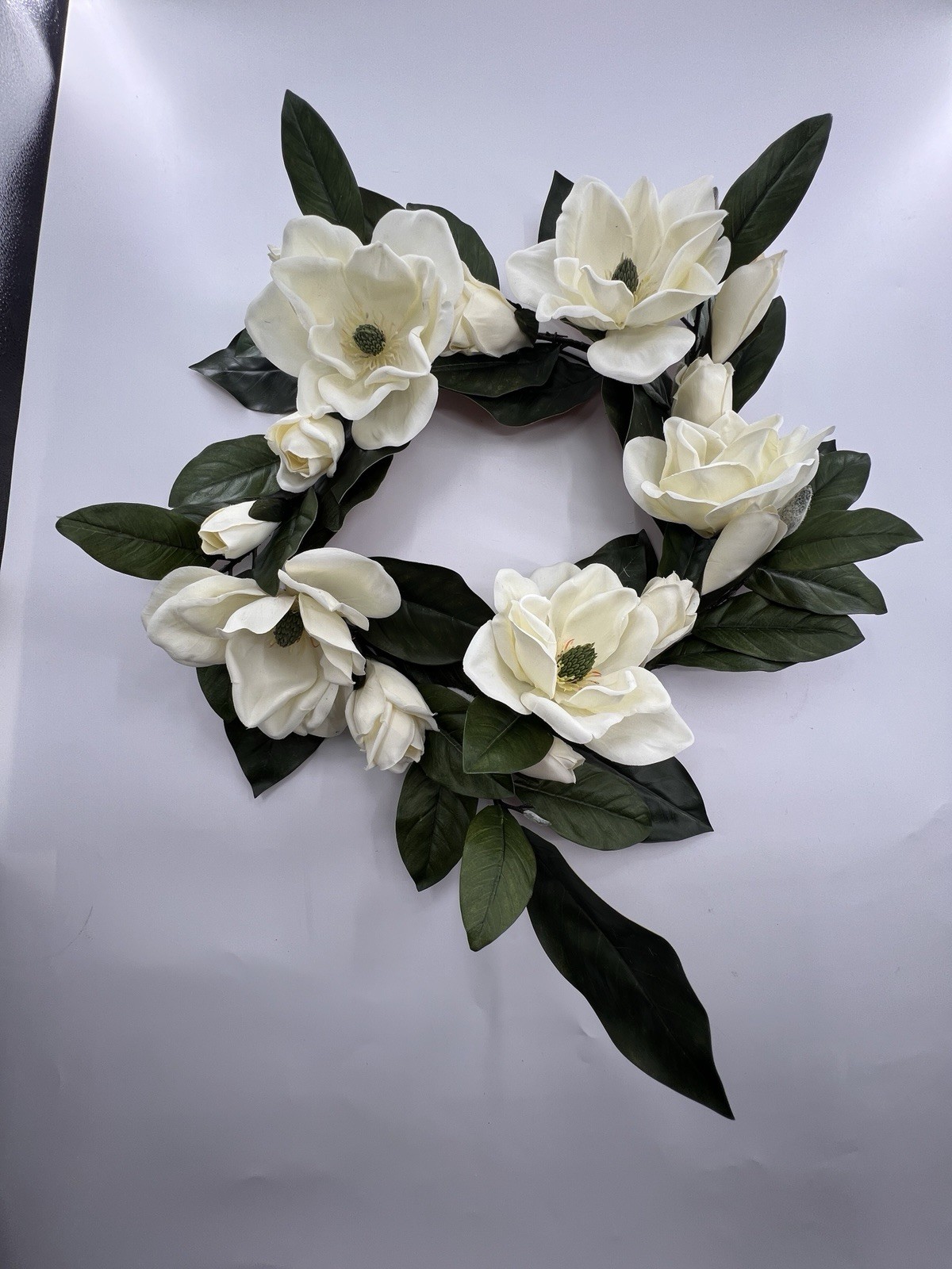 2 Magnolia Flower Wreaths 15” Artificial Hang On Door Decor Spring All Year