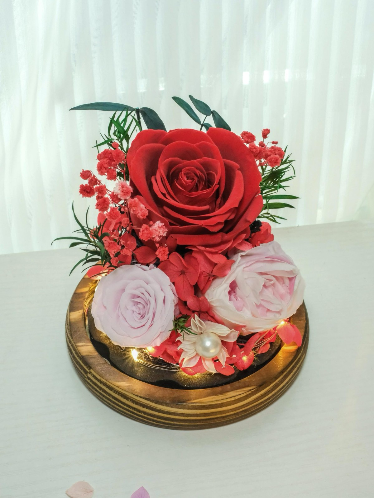 Preserved Red Roses in Glass Dome – Eternal Flowers, Forever Roses with LED L…