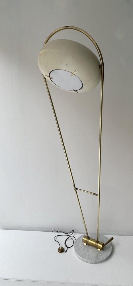 Mid-Century Modern Floor Or Reading Lamp in Brass and White Cream