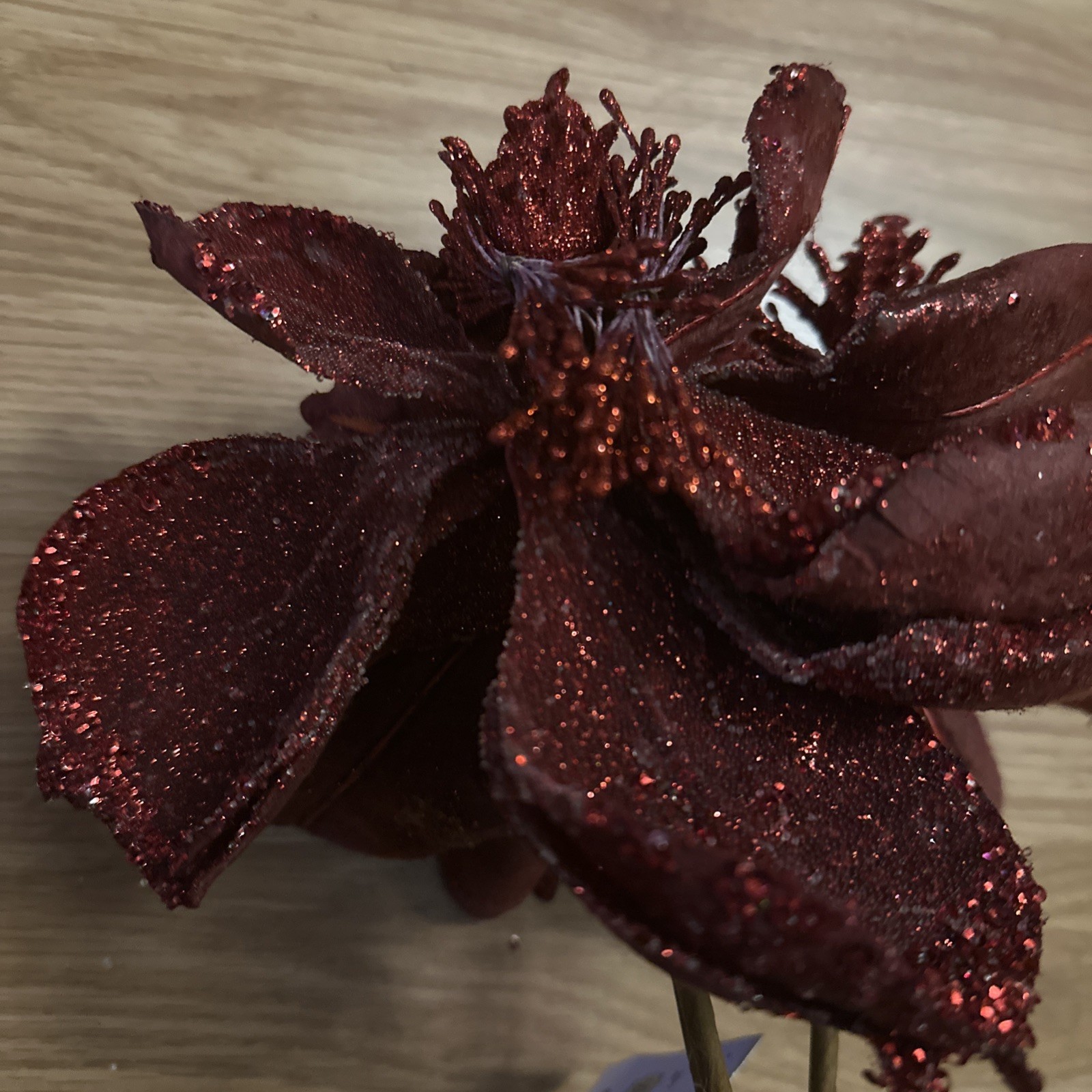 3 Rachel Zoe Red Burgundy Poinsettias Glitter Christmas Tree Floral Picks 18”