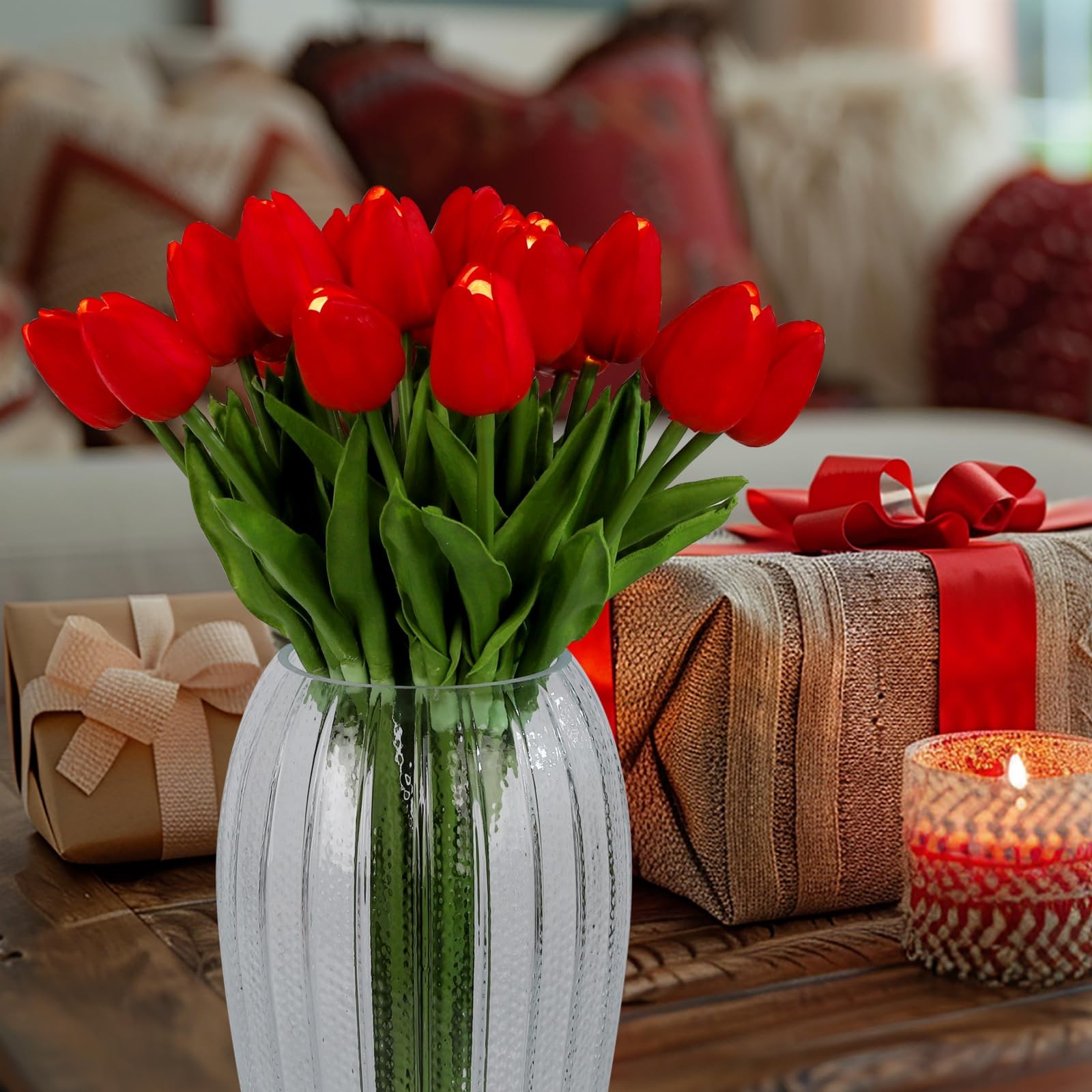 Lighted 20pcs LED Lighted Fake Flowers Artificial Tulips Real Touch Tulip Bou…