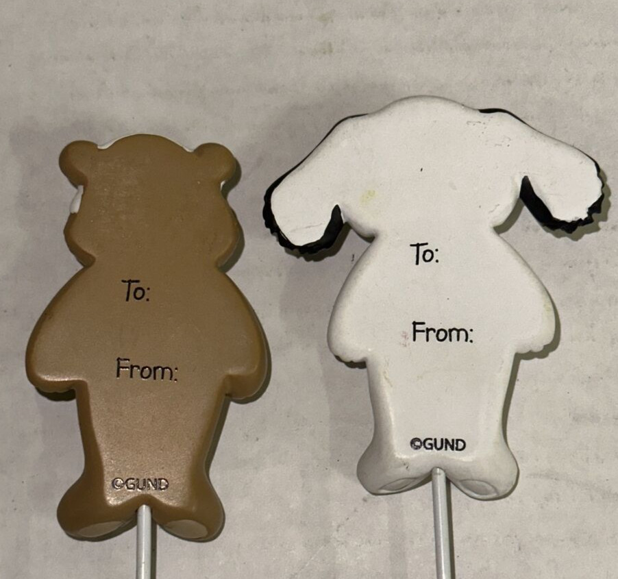 Lot x4 Get Well Soon Feel Better Gund Ceramic Floral Picks Dog Bear Frog 11″ Set