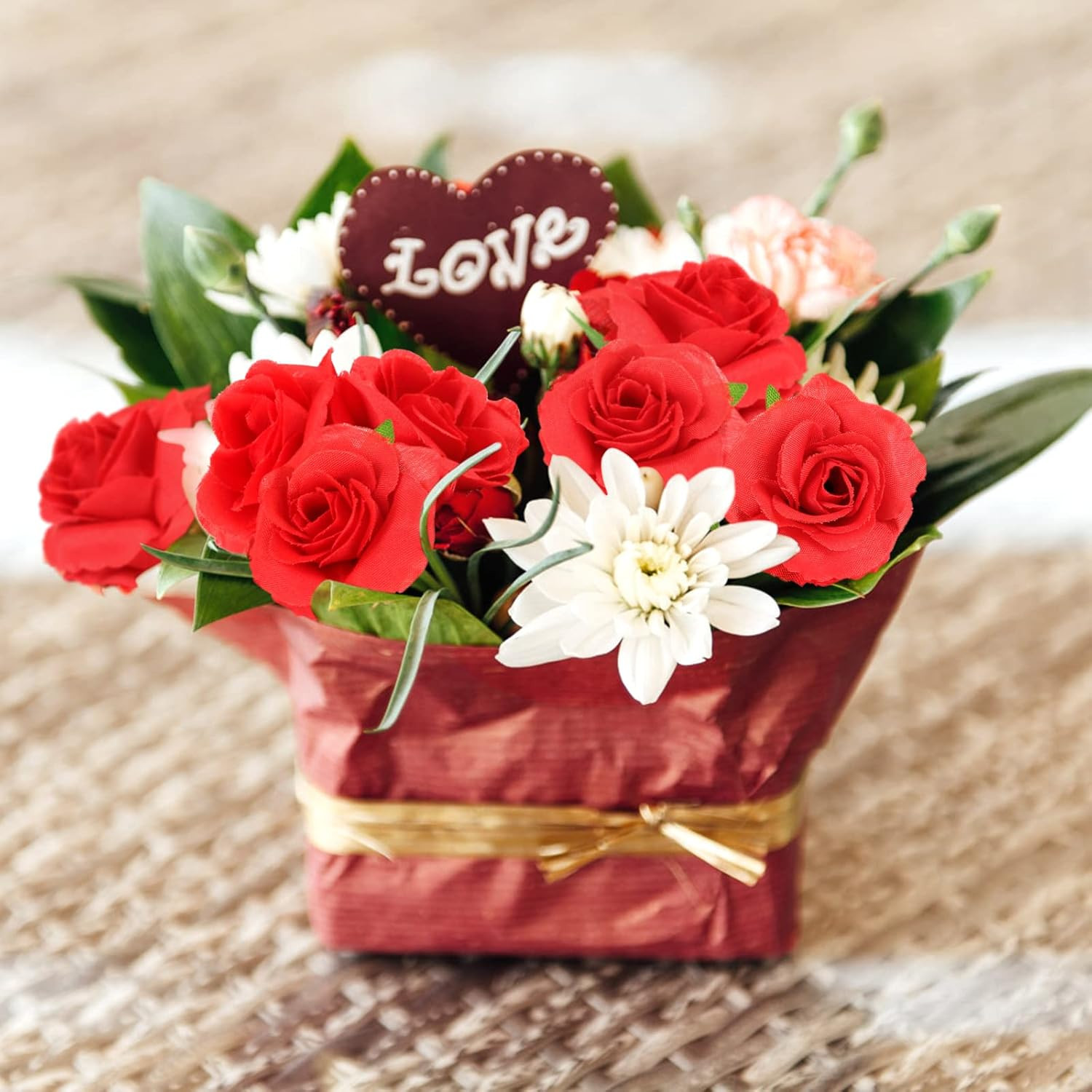 Kesoto 50Pcs Red Roses Buds Artificial Flowers Bulk, 1.6″ Small Silk Fake Roses