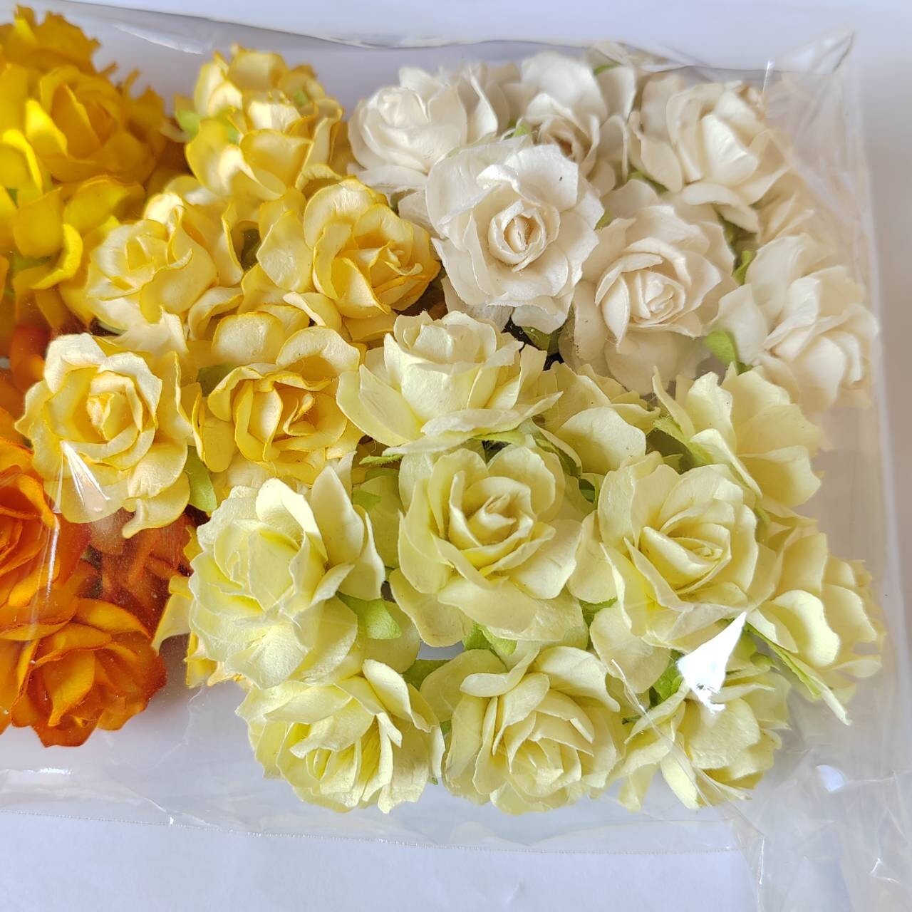 50 Mix Yellow Tone Artificial Flowers Rose Flower Paper Flower size 30-35 mm