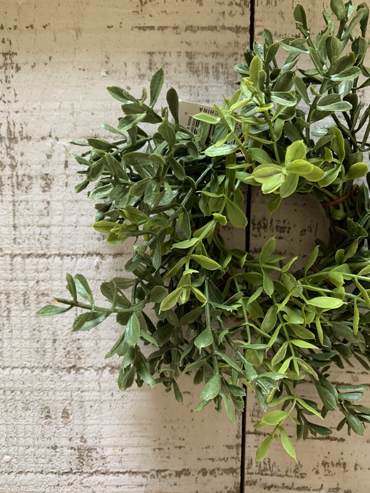 New England Boxwood Candle Ring Wreath – Faux 5” Farmhouse Decor