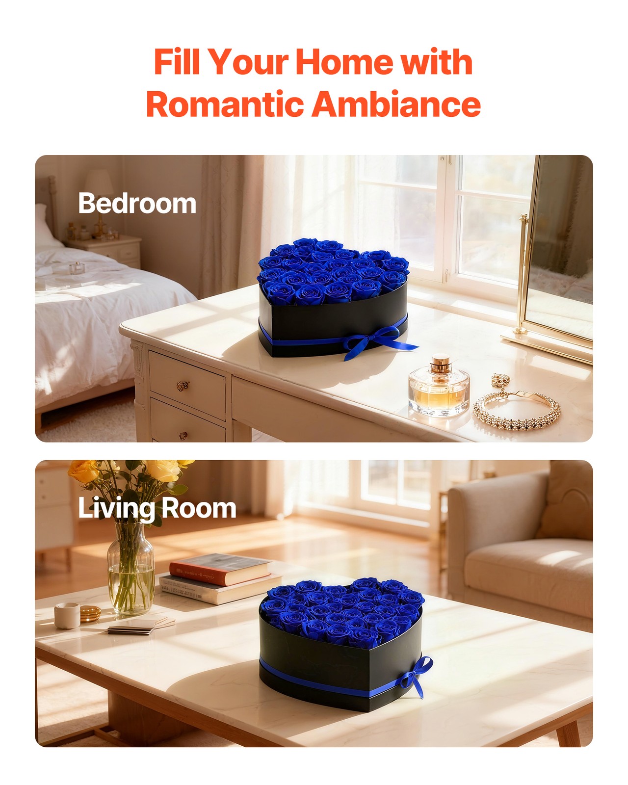 VEVOR Forever Flowers 27 Preserved Roses Heart Box Eternal Bouquet Royal Blue