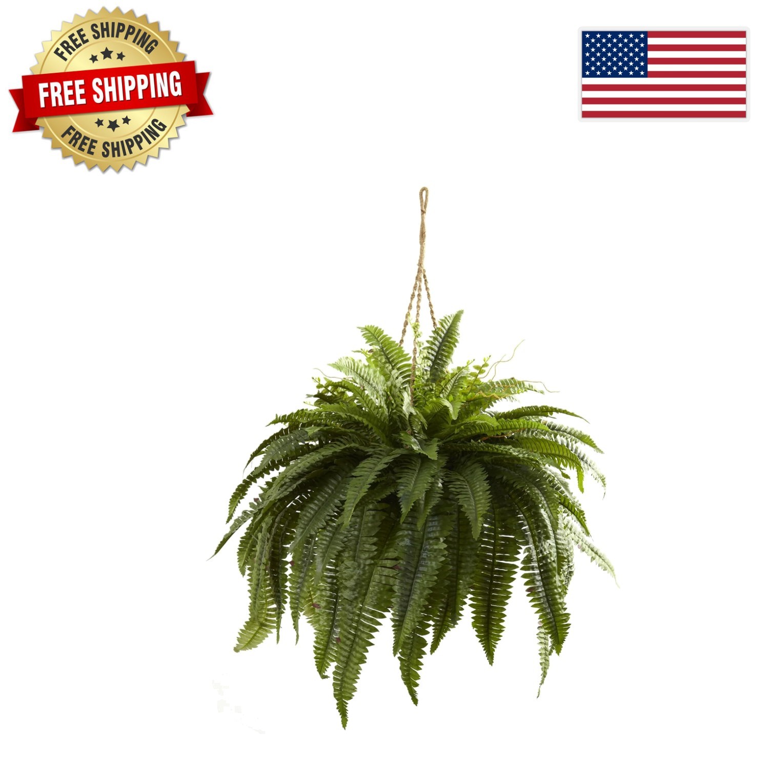 36 in. Giant Boston Fern – Luxurious Faux Hanging Plant for Effortless Decor