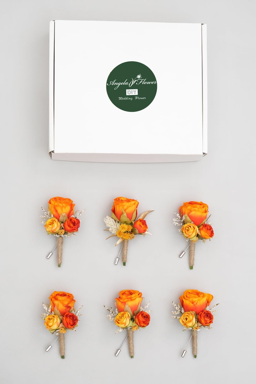Retro Orange Rose Natural Dried Plants Boutonniere for Men, Set of 6, Corsage…
