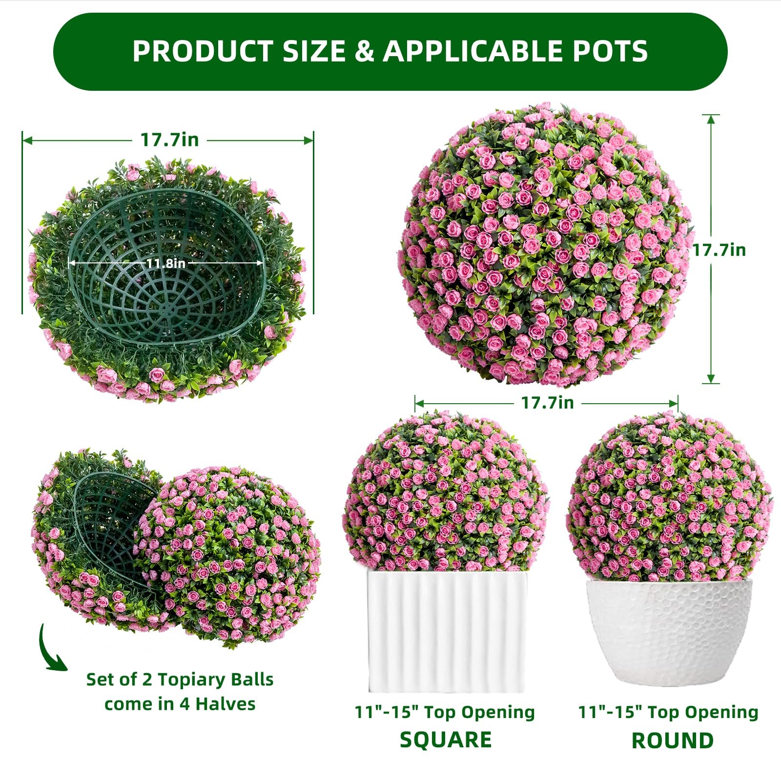 Garvee 2PCS Artificial Boxwood Topiary Balls for Home Decor Pink OD 44/45/55CM