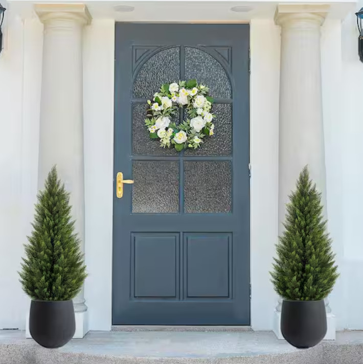 2-Pack NEW 4 ft Artificial Cedar Topiary Trees Indoor Outdoor Front Porch Decor