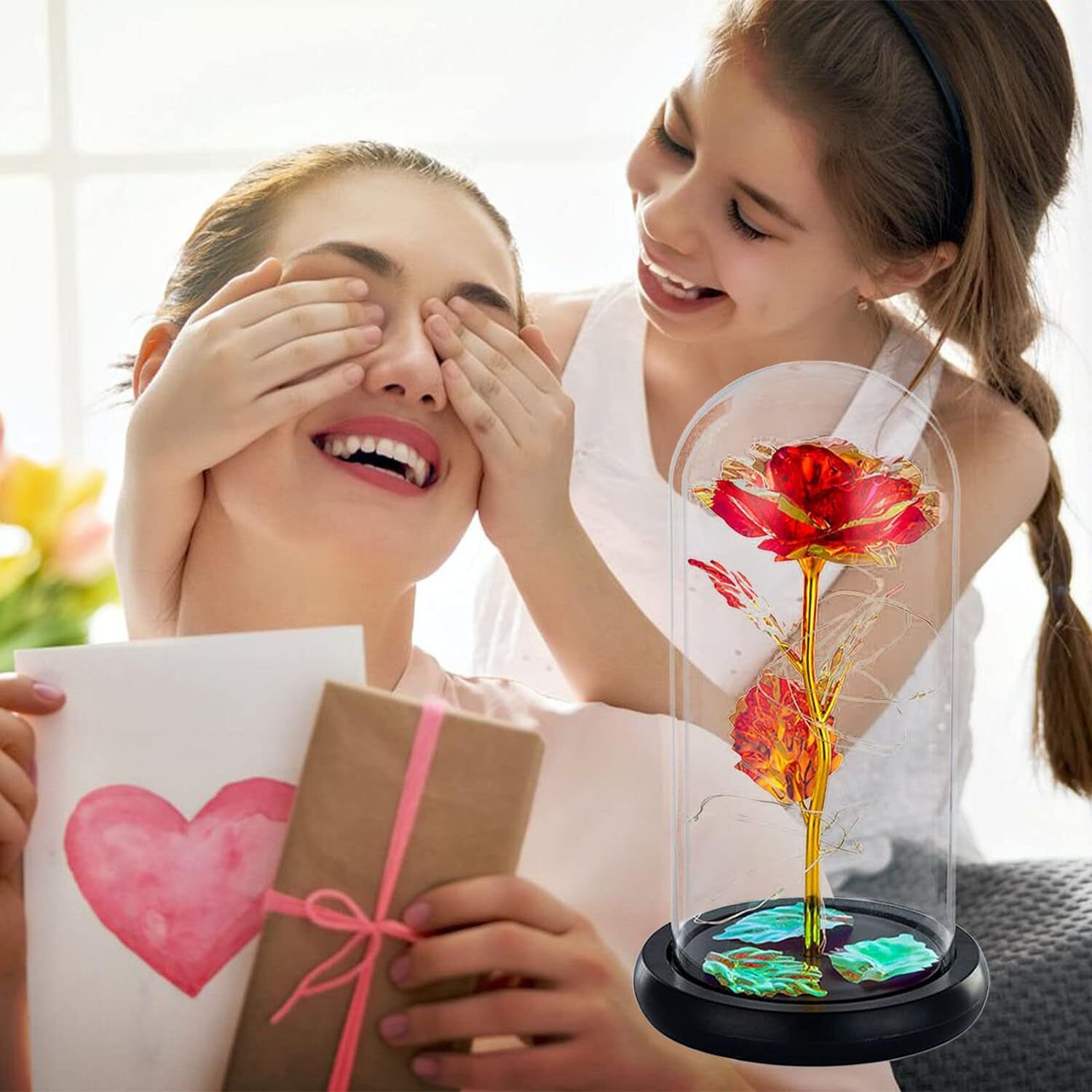 Enchanted Forever Rose Flower In Dome Glass LED Night Light Anniversaries Gift