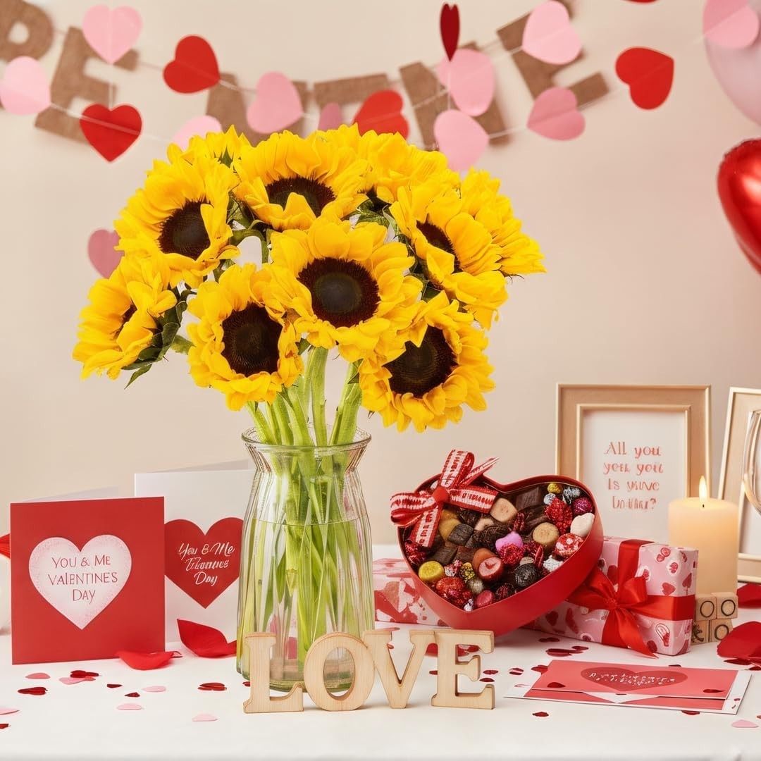 Sunflower Gift Bouquet with Vase 10 Stems for Sympathy and Congratulations