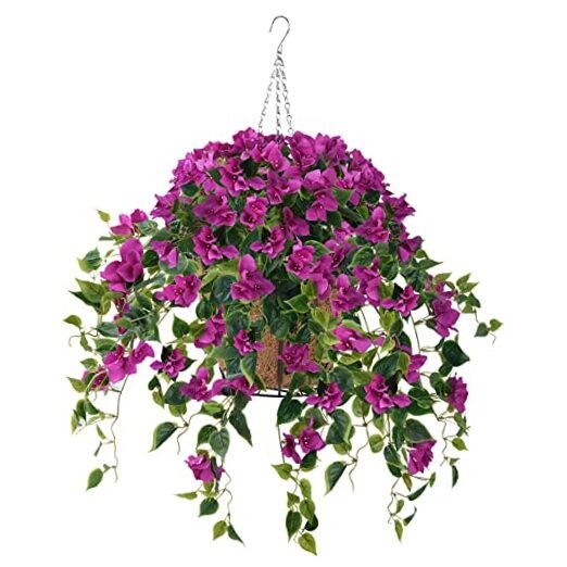Artificial Hanging Flowers Plants Basket for Outdoor Decoration,4 PCS Purple
