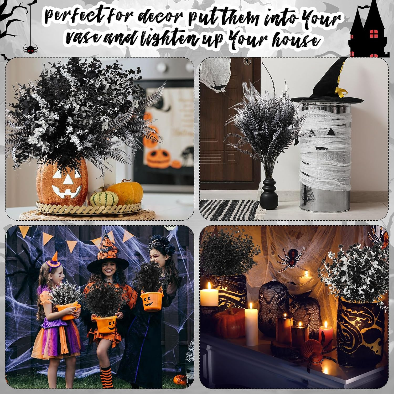 60 Bundles Black Outdoor Artificial Fall Flowers for Halloween Decor