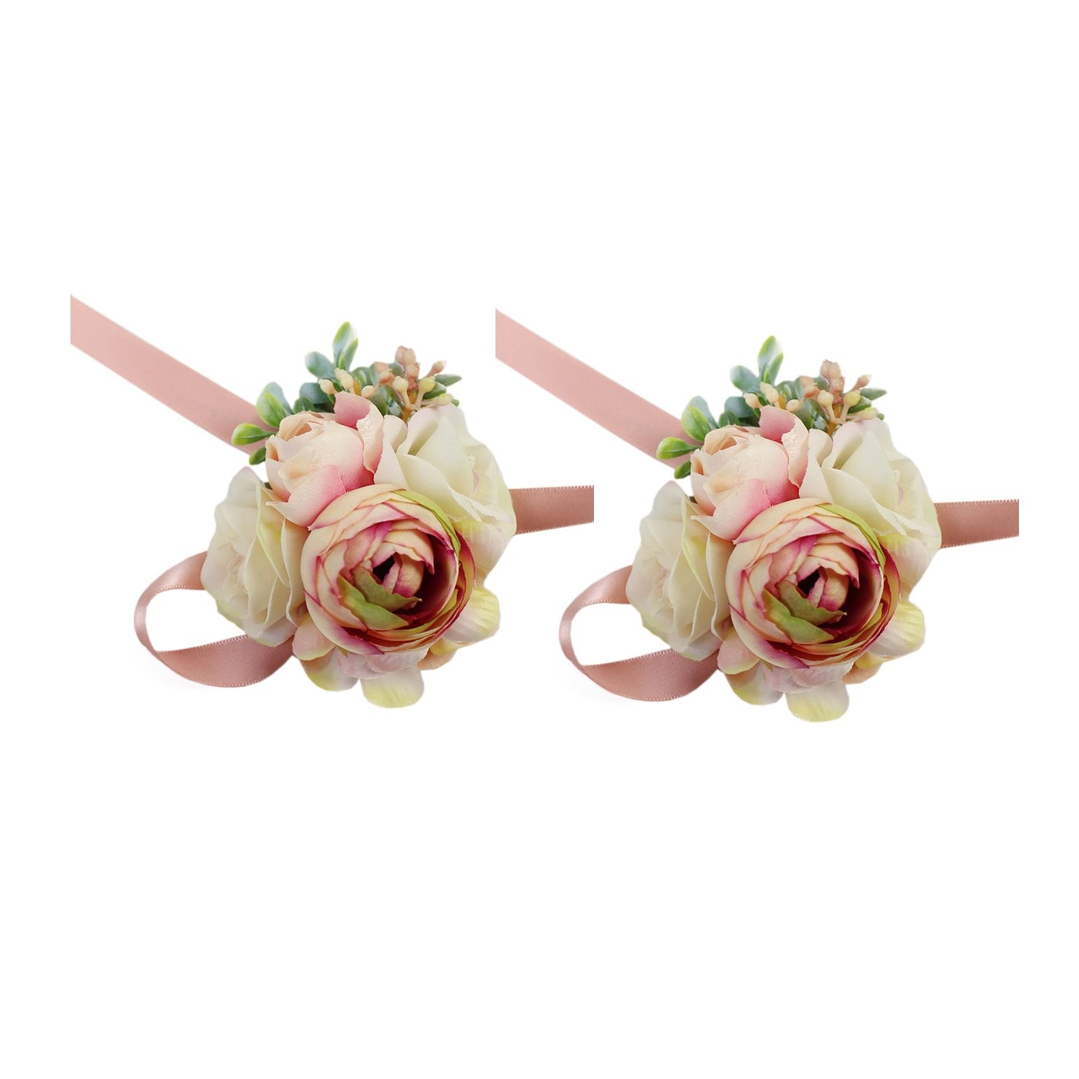 2pc Pack-Handmade Artificial Peony Flower Wrist Corsage with Satin Wristband …