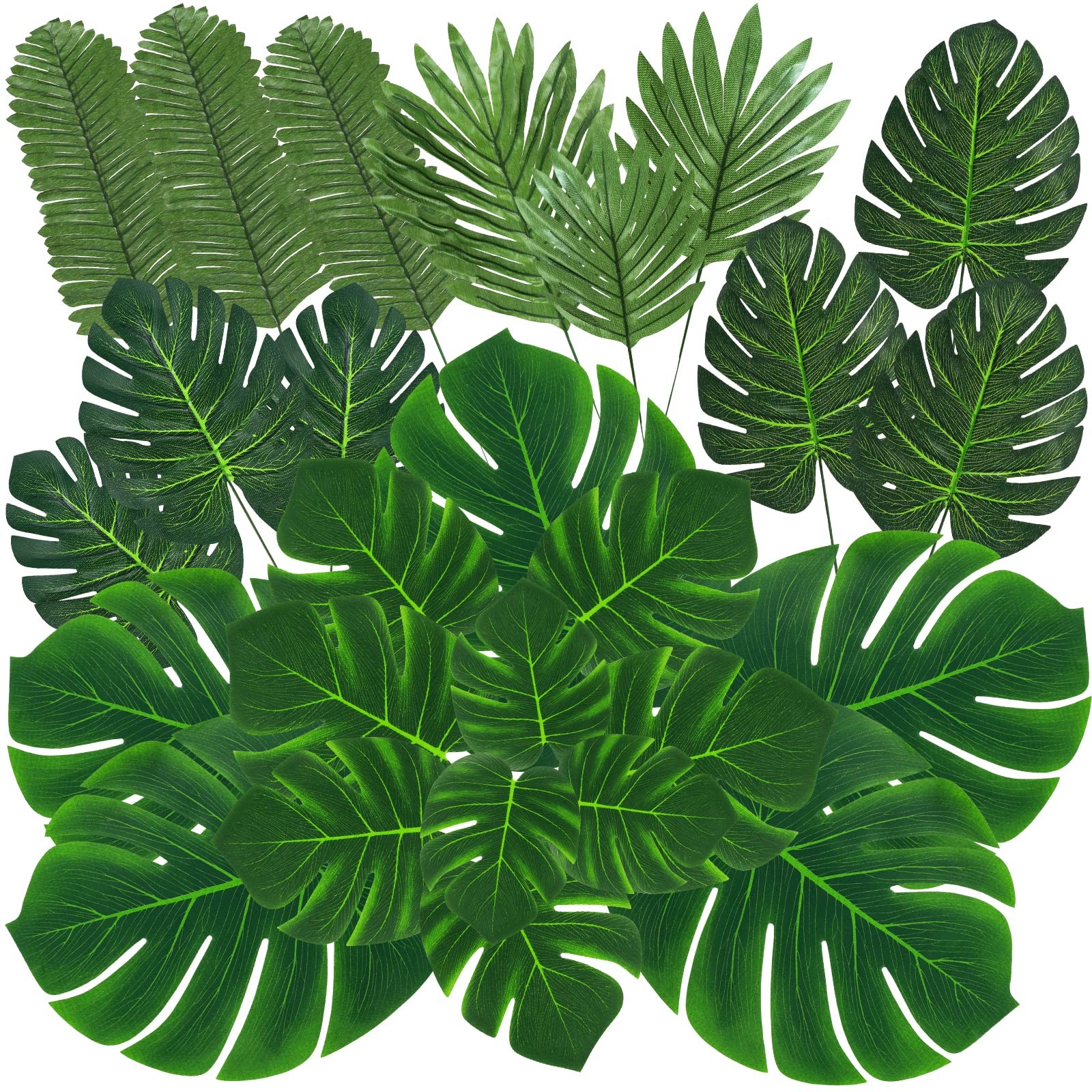100 Pcs 9 Kinds Artificial Palm Leaves, Monstera Gold Faux Leaves for Safari,…