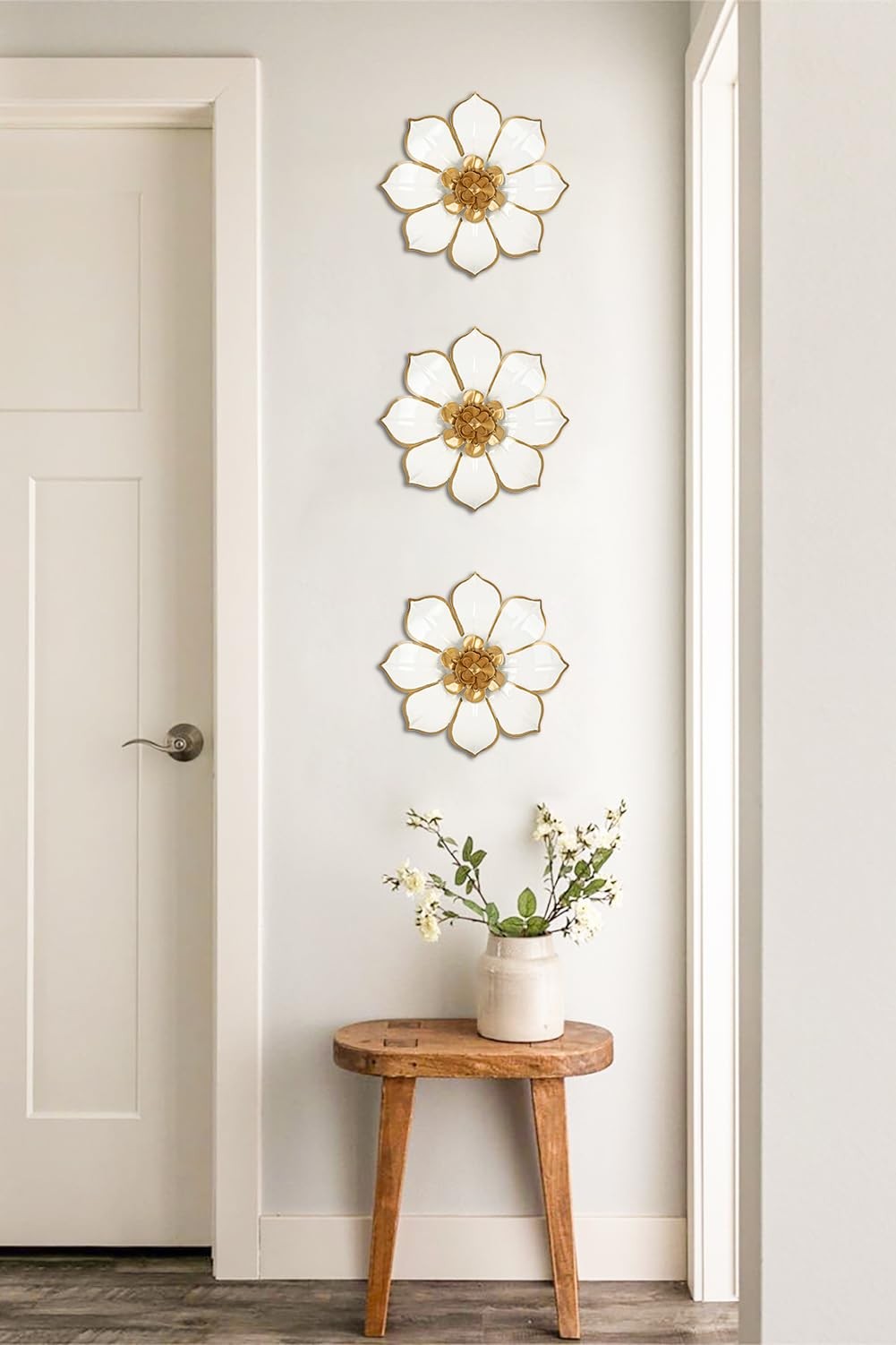 Metal Flowers Wall Decor White and Gold Art 10″, # 3