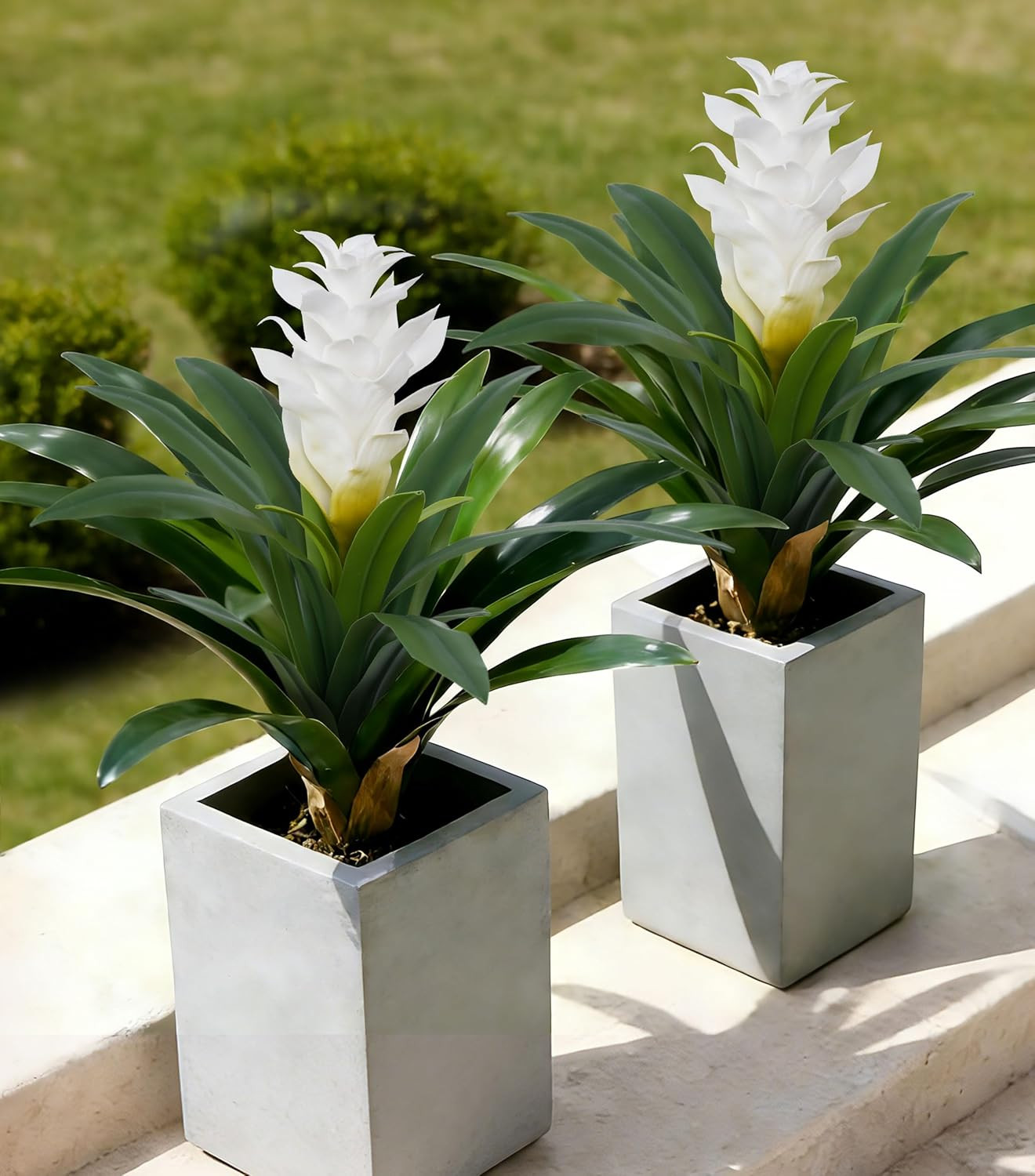 Fake Flowers Plants for Outdoors, 2 Pcs 16.93″ Bromeliad Artificial Flowers Uv R
