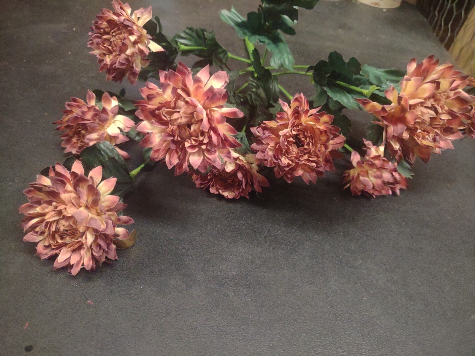 15″ Vintage Silk Strawflower Flower Bush with 10 Stems, Fall Bronze & Cream