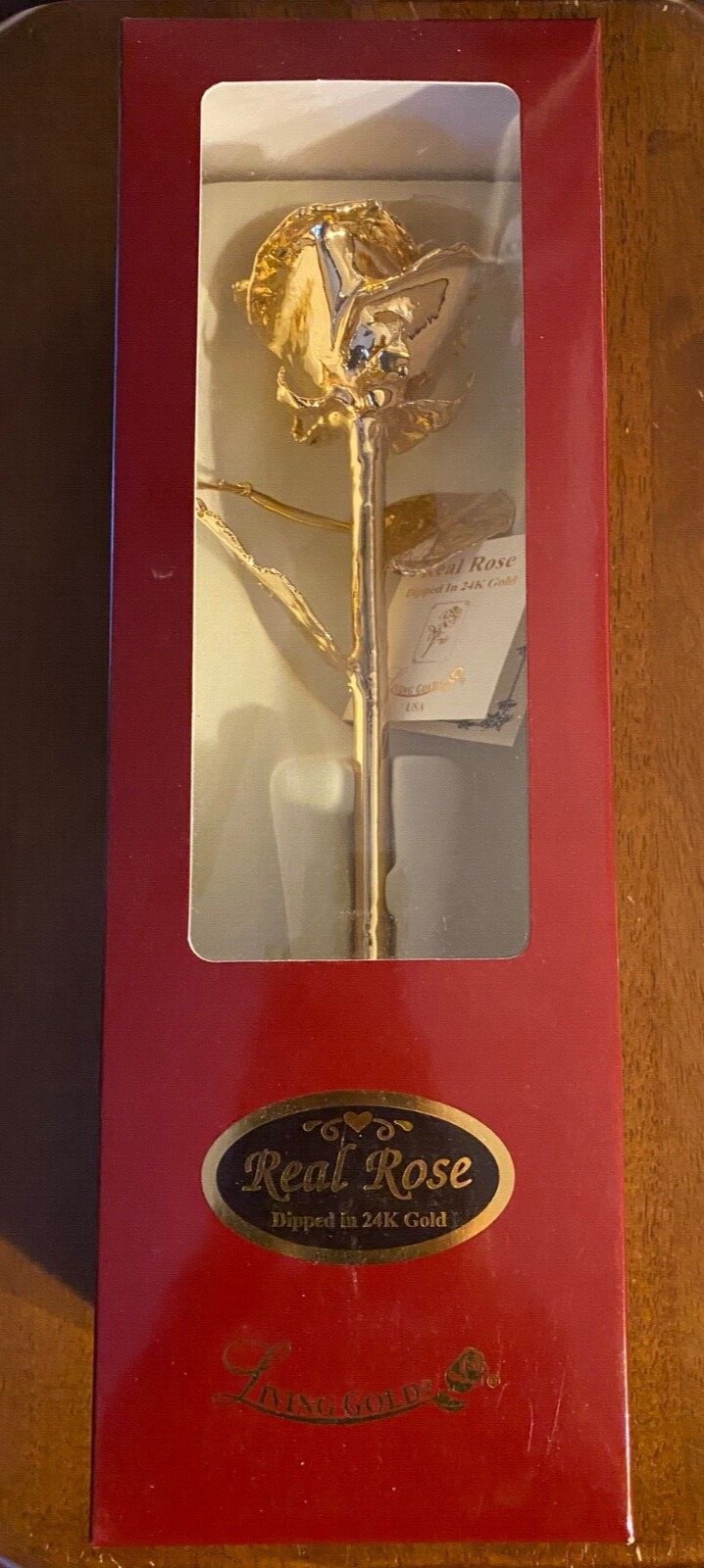 (New) Living Gold Co. USA Real Rose Dipped in 24K Gold w/ Cert of Authentication