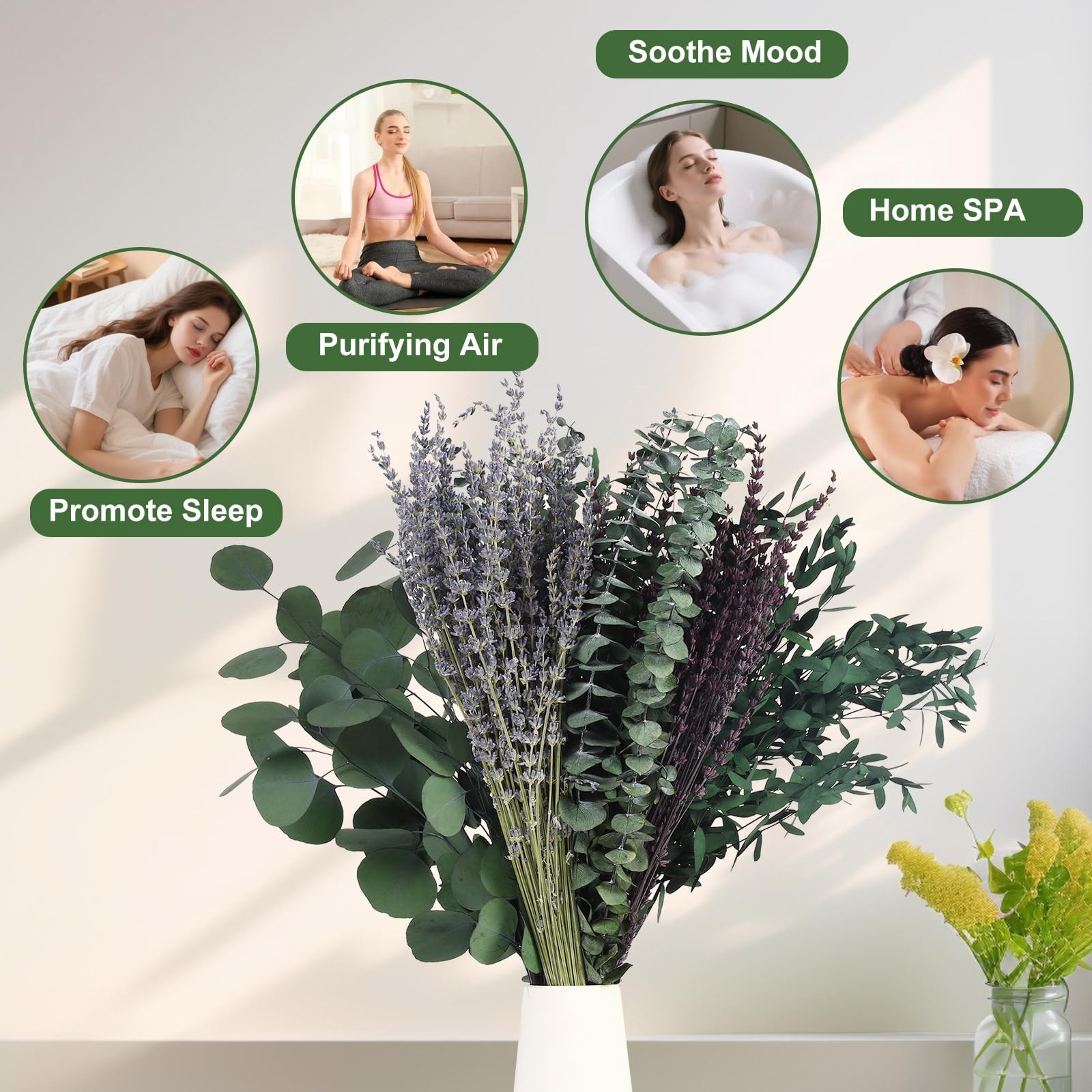 120+ Pcs Mixed Dried Eucalyptus & Lavender Flowers for Shower, Preserved Natu…