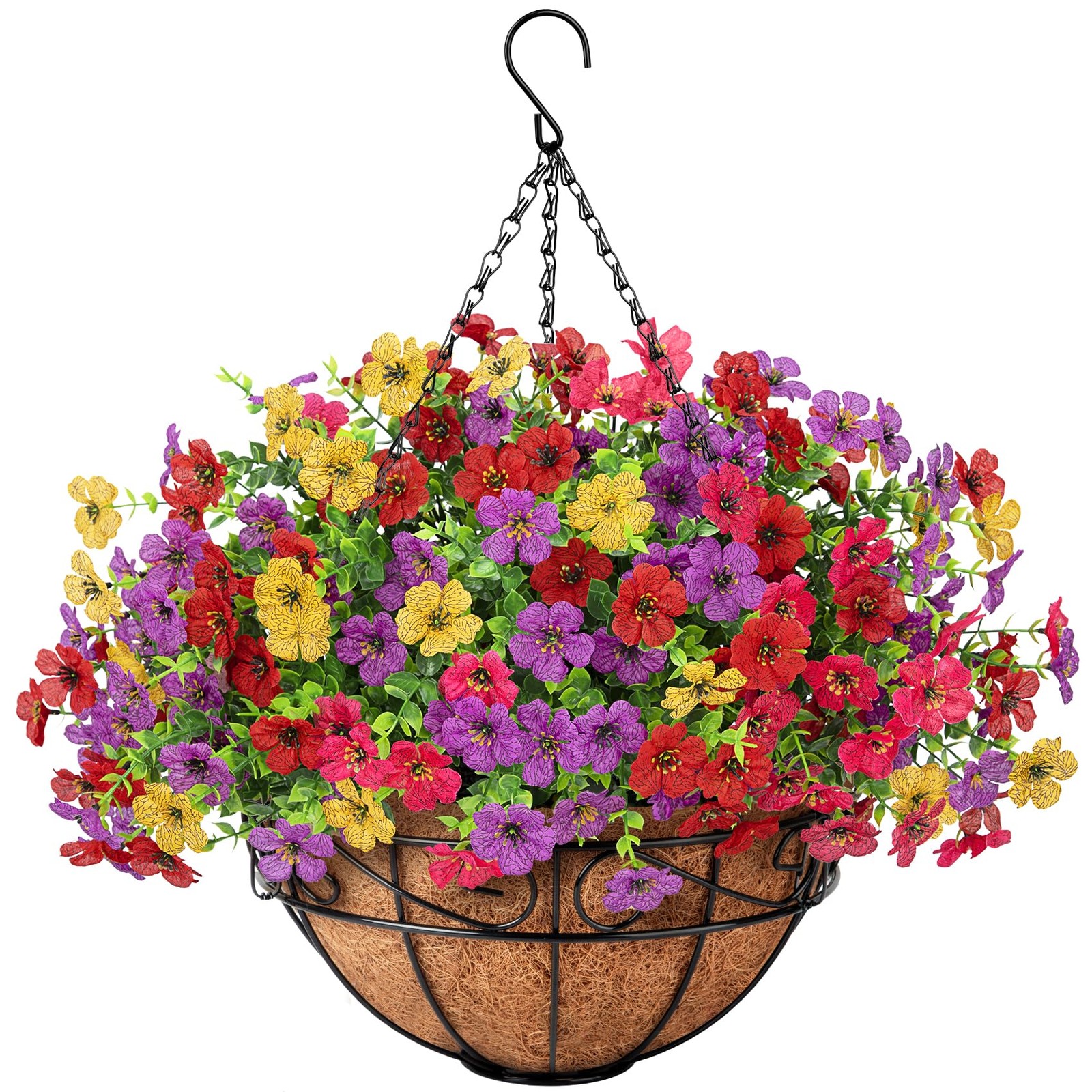 Besteek Artificial Fake Hanging Flowers Plants Basket Outdoors, Faux Silk UV …
