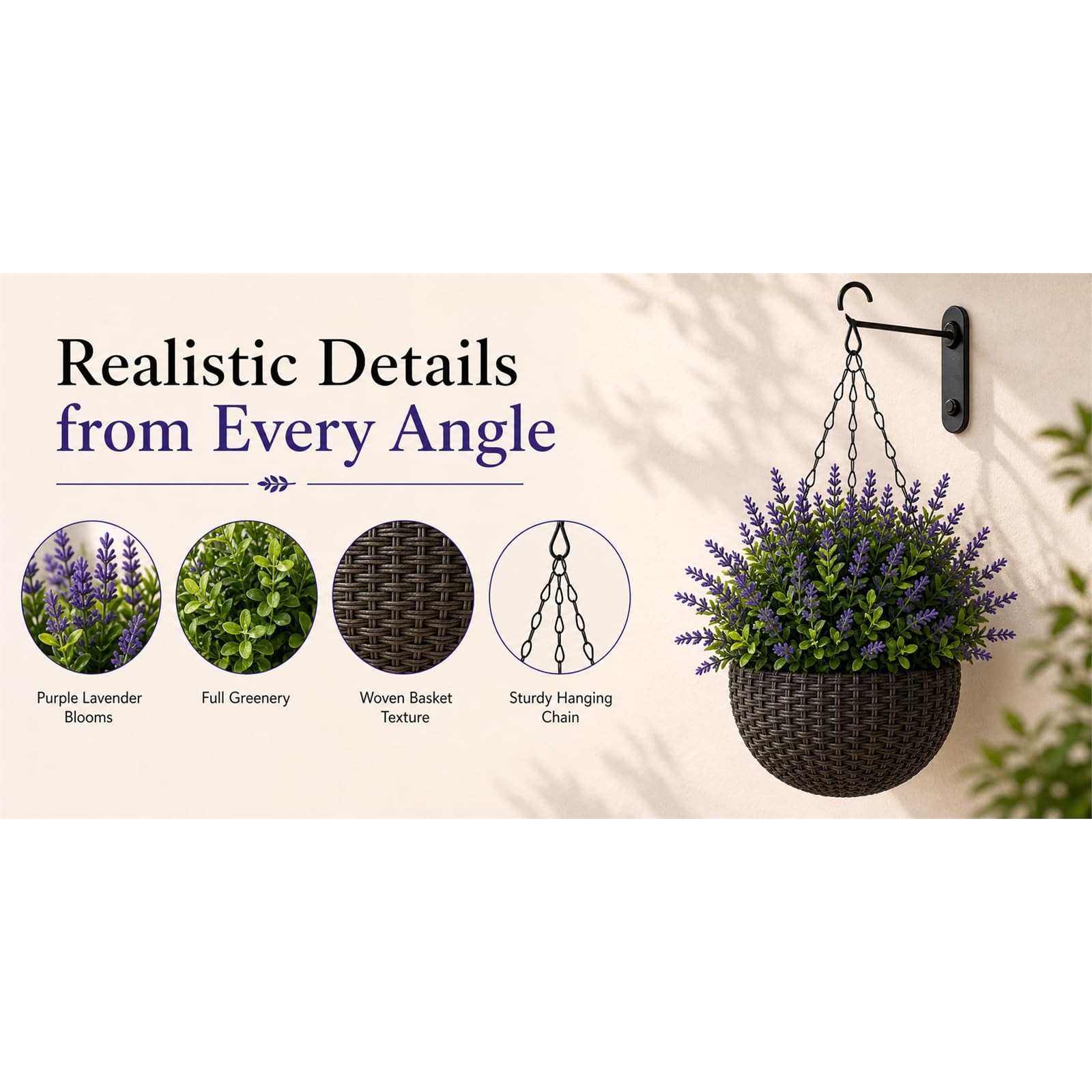 2 Pack Artificial Lavender Hanging Basket, UV Resistant Fake Flowers Hanging …
