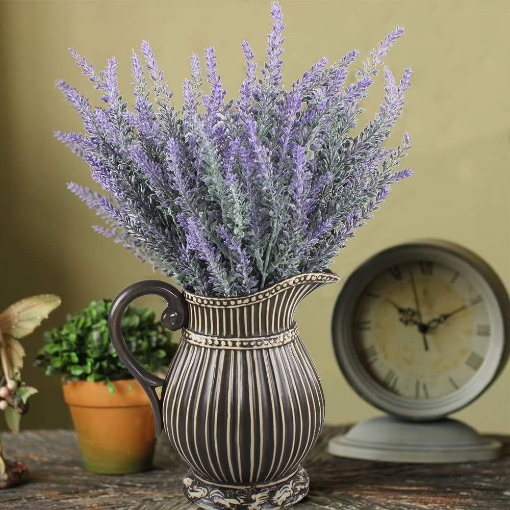 4 Pcs Flocked Plastic Lavender Bundle for Wedding Home Kitchen Table Decor