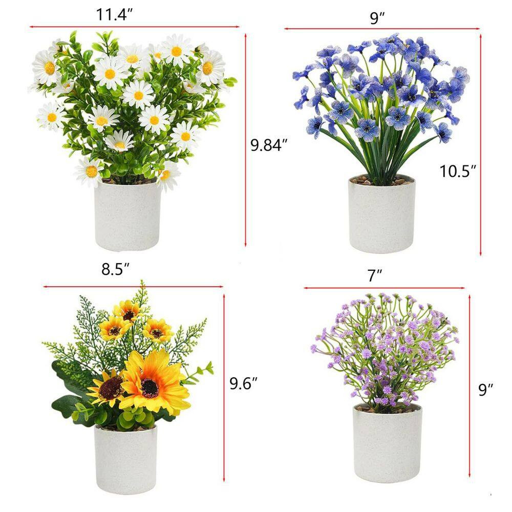 Small Artificial Potted Flowers Garden Statue, 4-Pack