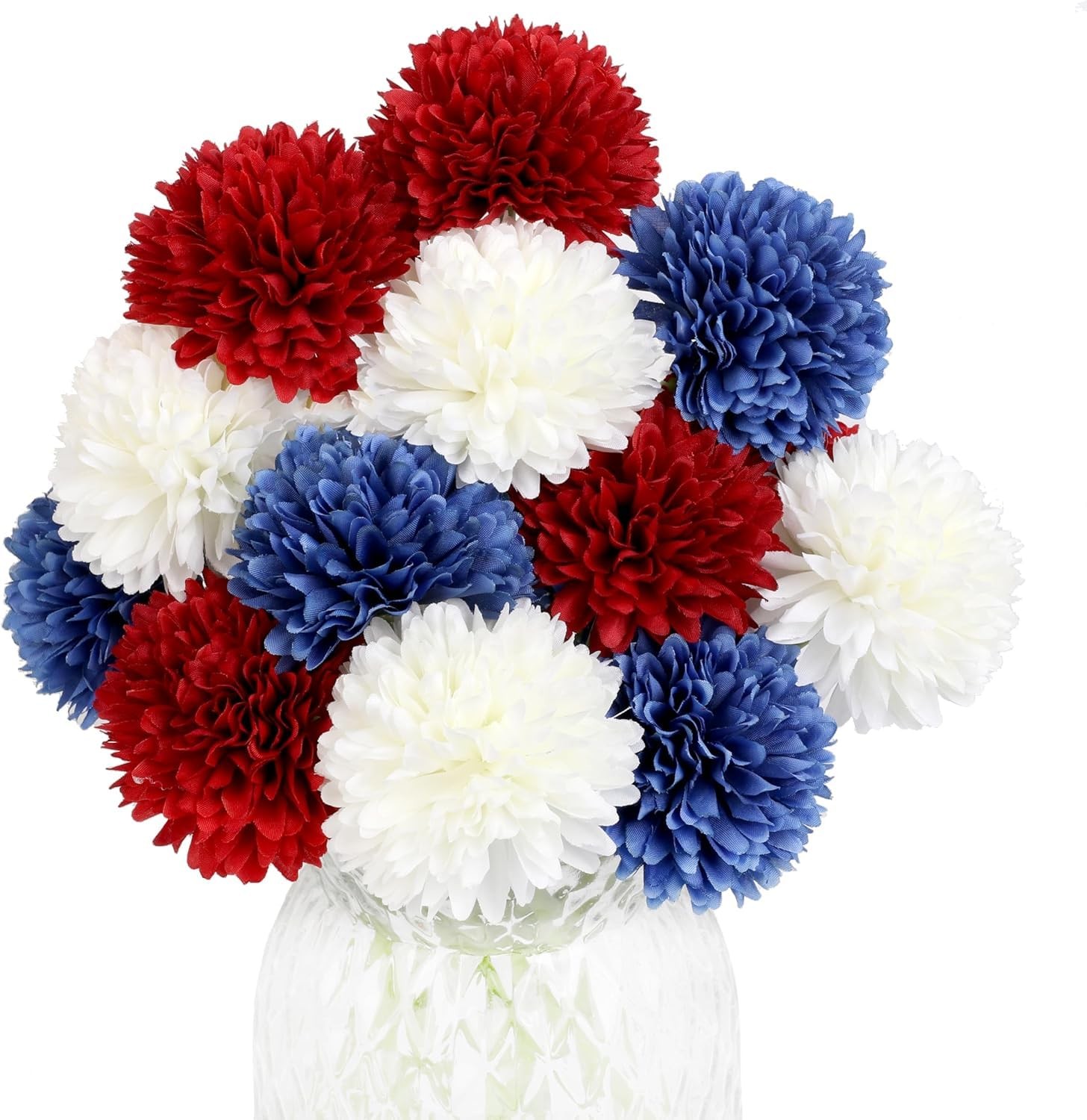 12 PCS Faux Chrysanthemum Flowers 4th Of July Patriotic Decor White Red Blue