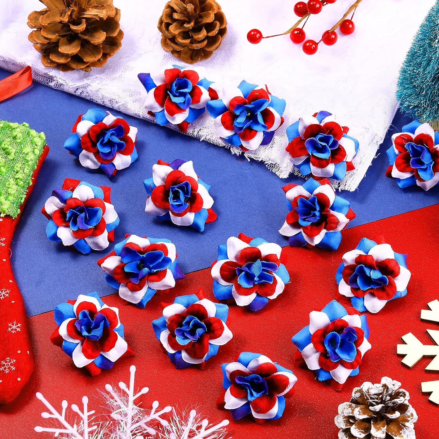 30 Pcs Artificial Rose Decor Red White Blue Artificial Rose Garland Flower Color