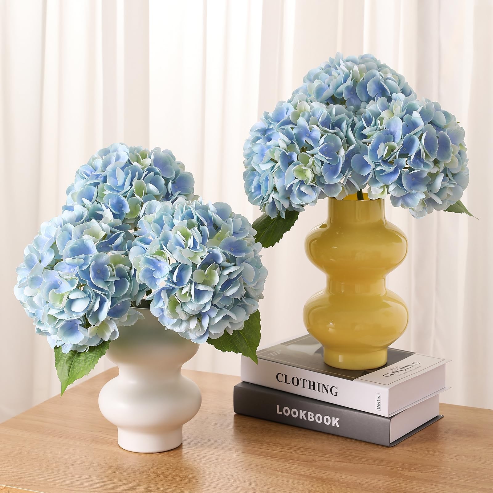 6PCS 22 inch Hydrangea Artificial Flowers Real Touch Pale Blue Faux Hydrangea…