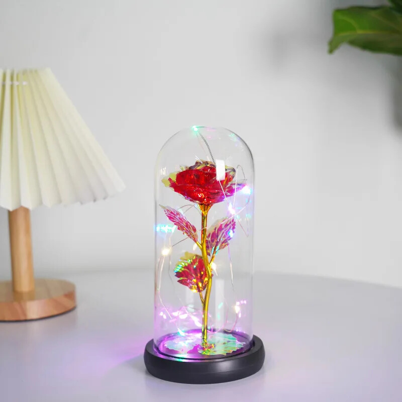 Wholesale artificial rose LED lighting, high-quality 24K rose glass cover