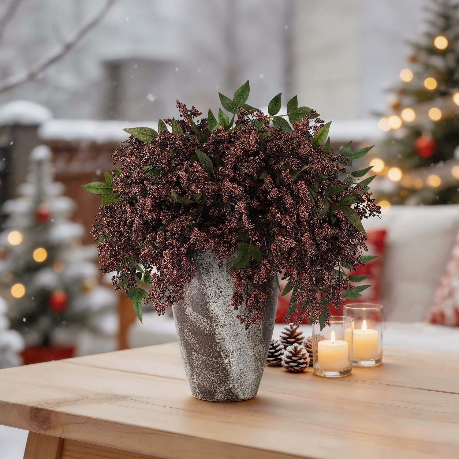 3 Pcs 36″ Dark Brown Artificial Berry Stem for DIY Home Decor & Holidays
