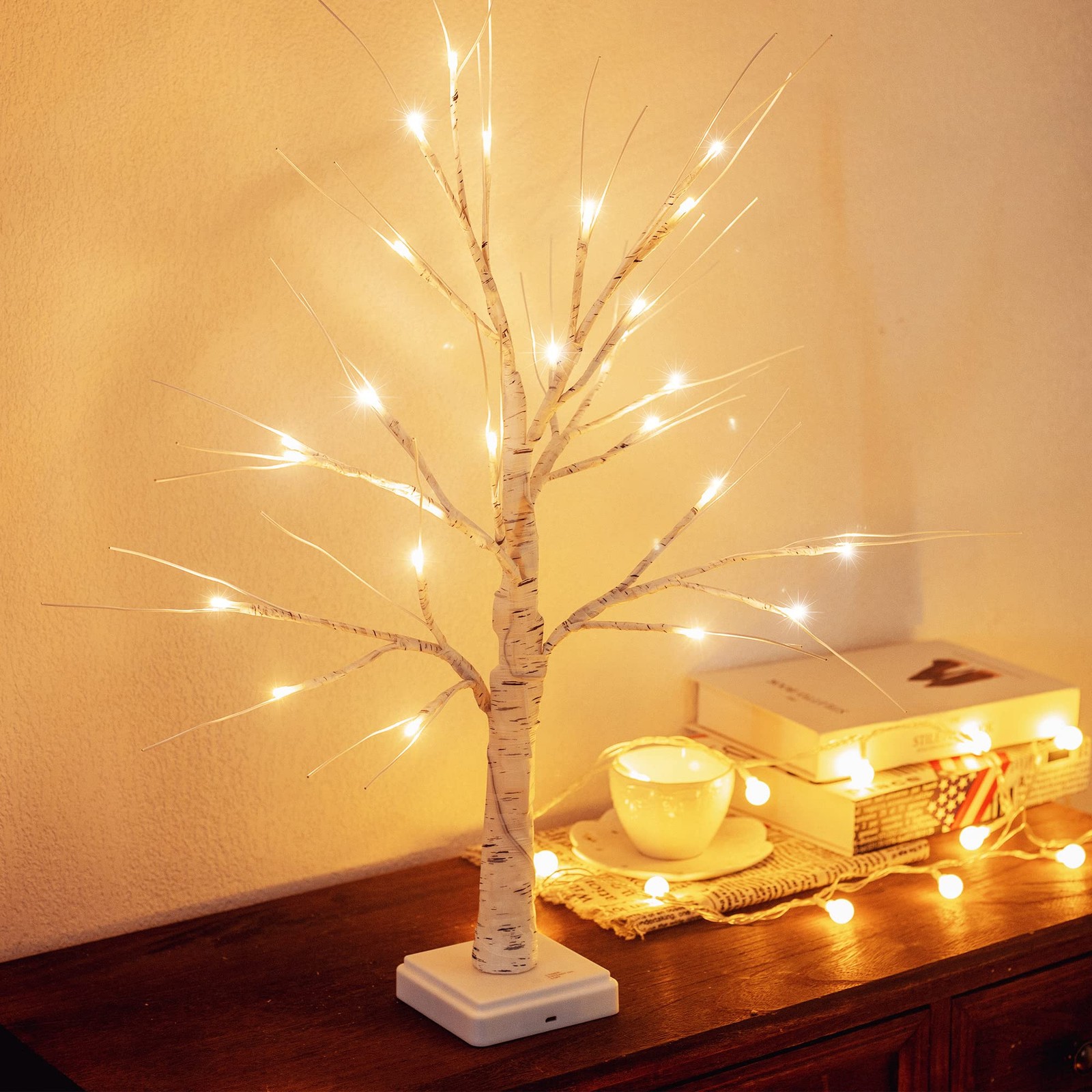Woohaha Birch Tree Valentines Day Decorations Indoor for 1ft 8in, Warm White