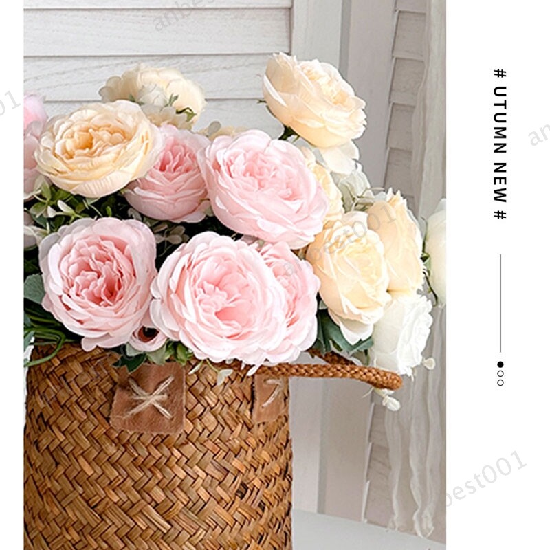 Silk Peony Artificial Fake Flower pink rose Bouquet Decoration Garden Wedding