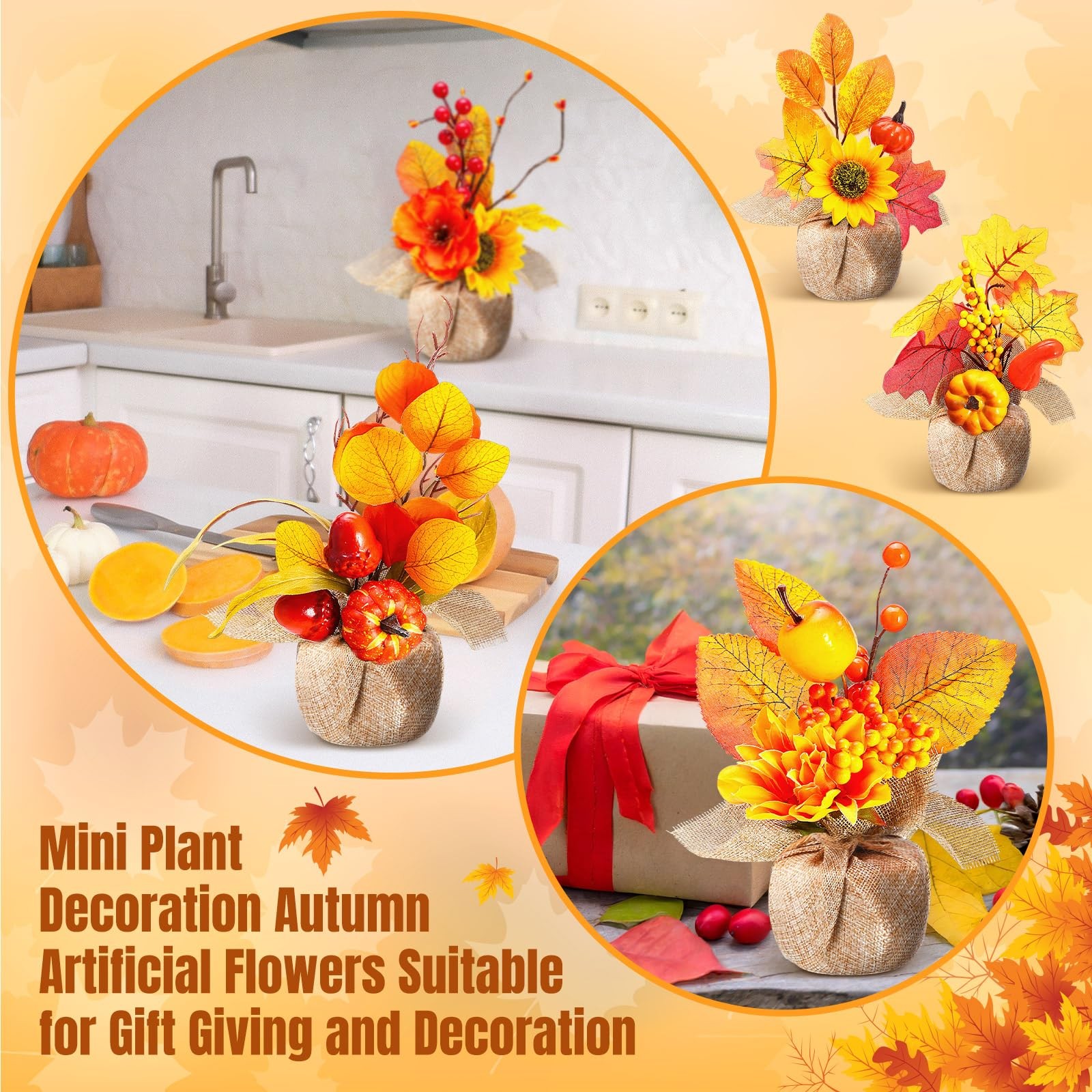 10 Pcs Thanksgiving Fall Halloween Artificial Potted Flowers Fall Decor Fake …