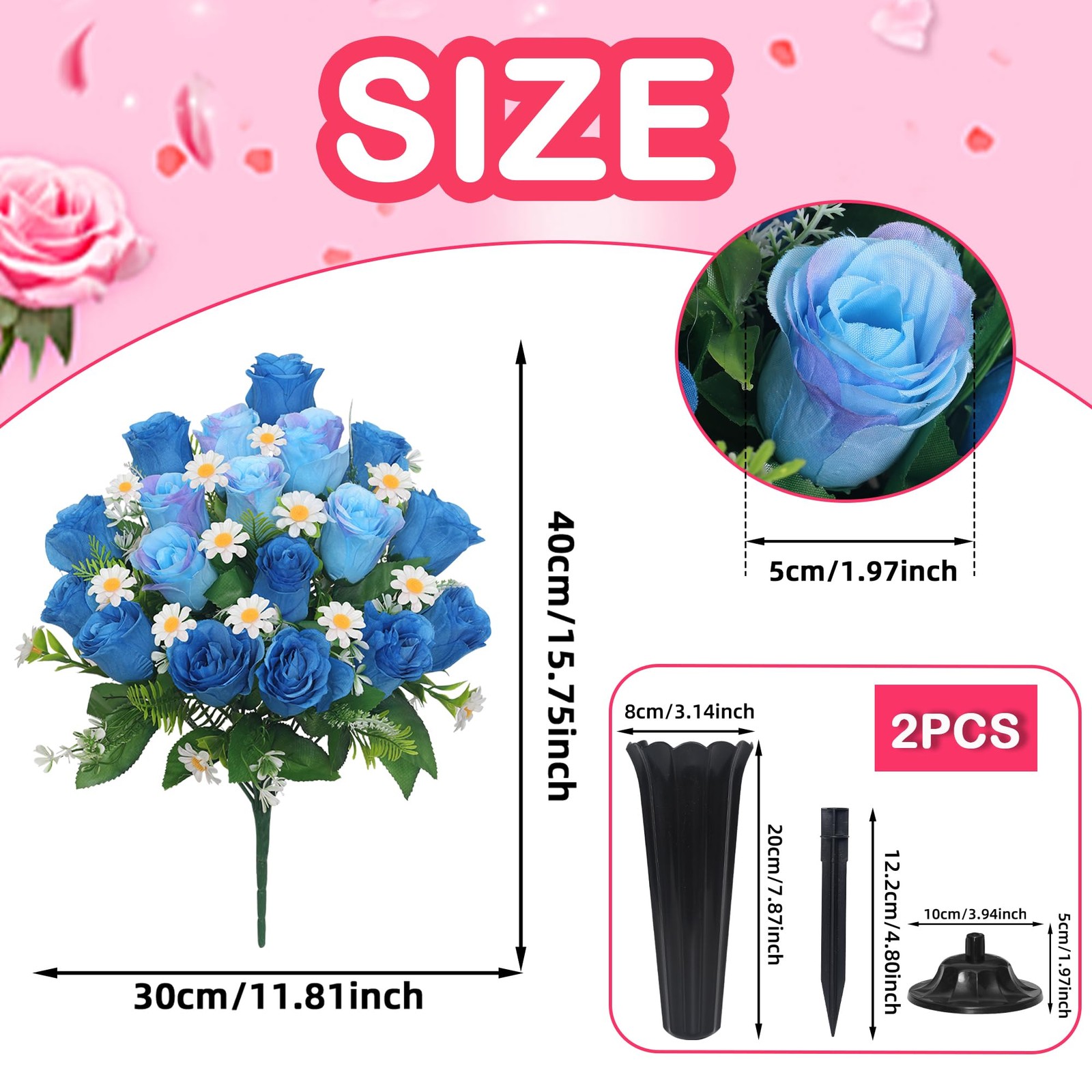 Artificial Cemetery Flowers for Grave Memorial Day Flowers for Cemetery,2Pack…