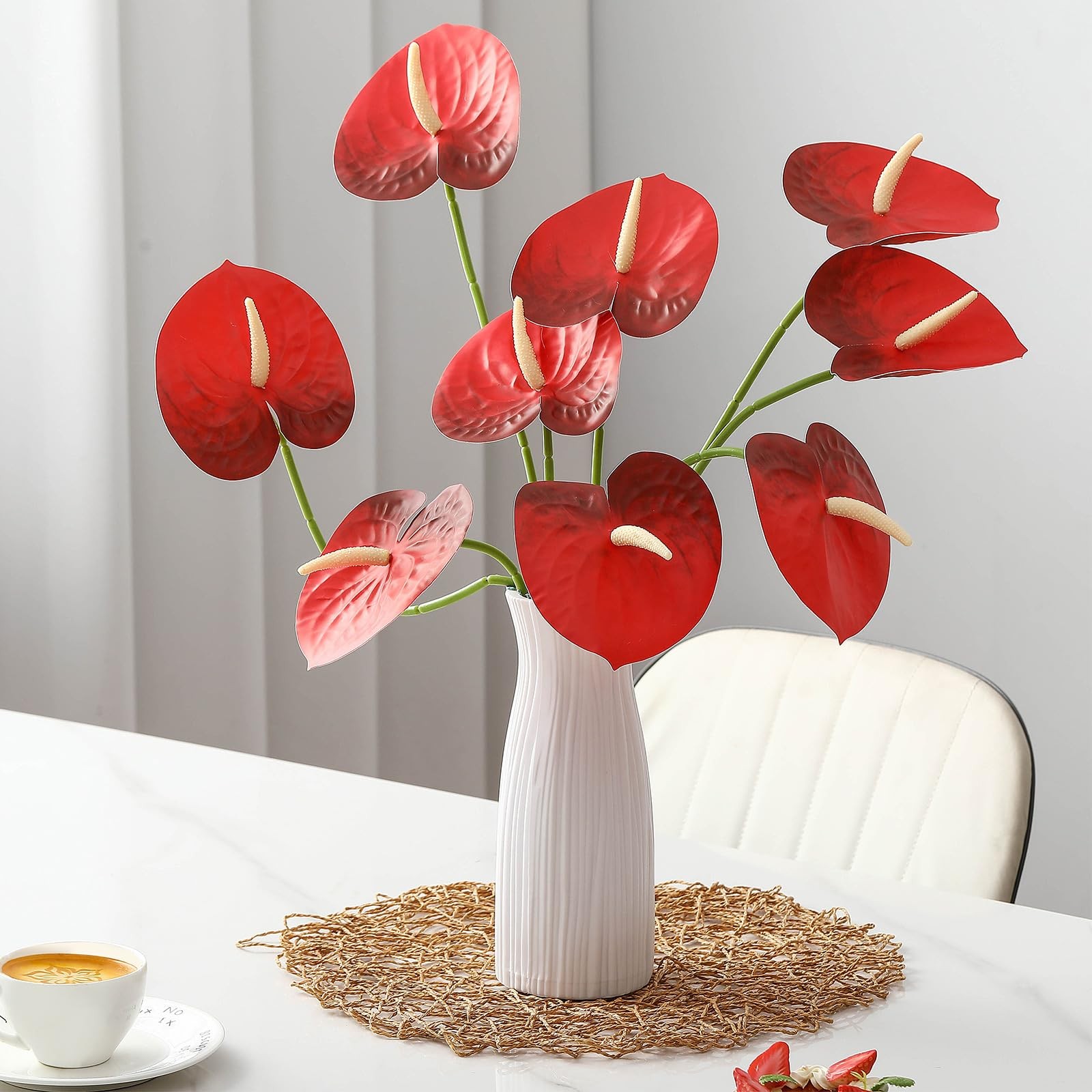 Artificial Anthurium Fake Flowers For Vase Bouquets Red Fits 23.6 Inch