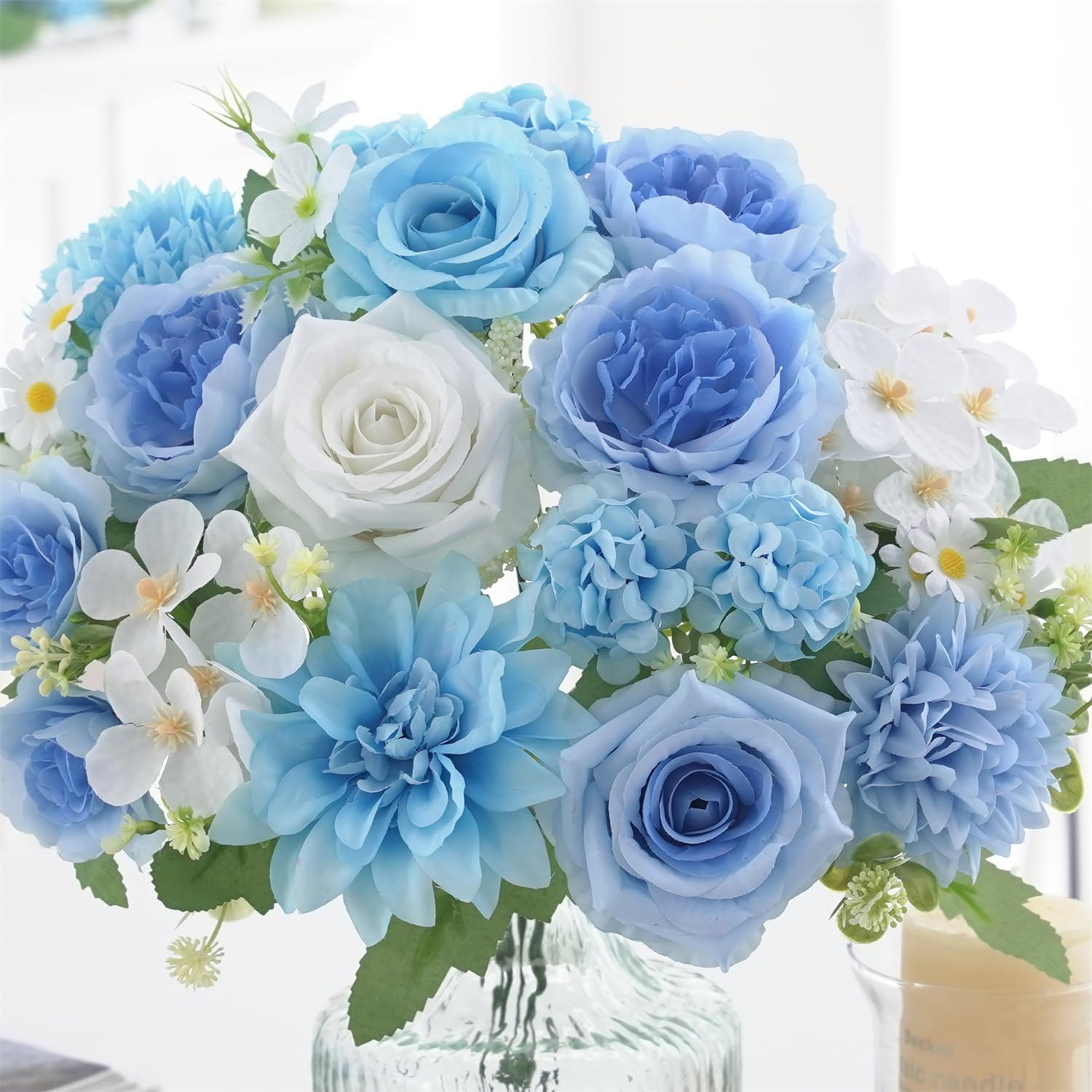 4 Pcs Mixed Artificial Flowers Set, Small Artificial Peony Bouquet Fake Rose …