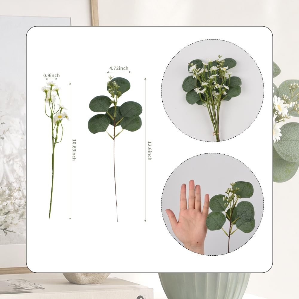 12PCS Artificial Eucalyptus Stems Flowers Bulk (Small Size)